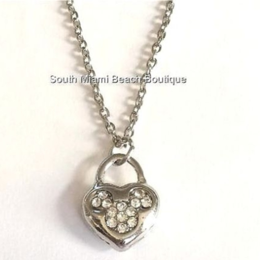 Mickey Mouse Ears Heart Necklace Crystal Disney 18-21" Valentines Day Gift